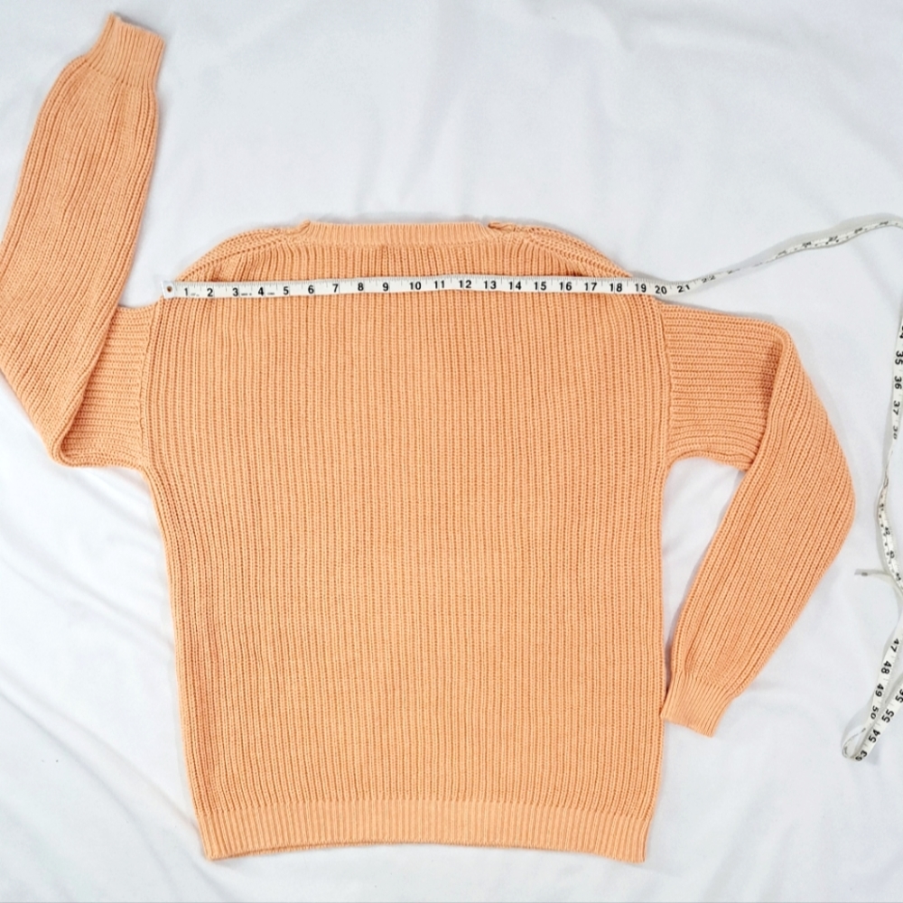Magaschoni Orange Pumpkin Sweater Cable Knit Long Cotton Pullover Crew Neck M - Picture 9 of 16